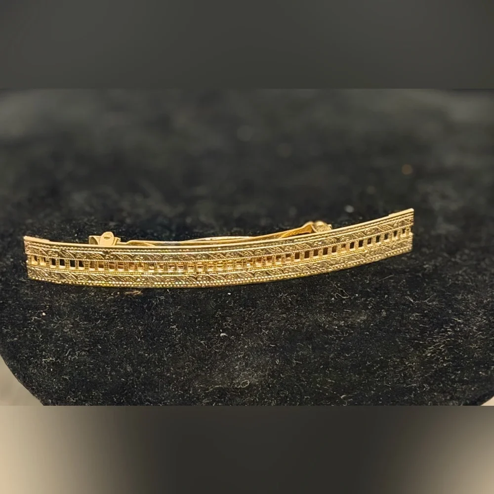 Vintage French Gold Tone Barrette | Made in France| Ornate Etched Design